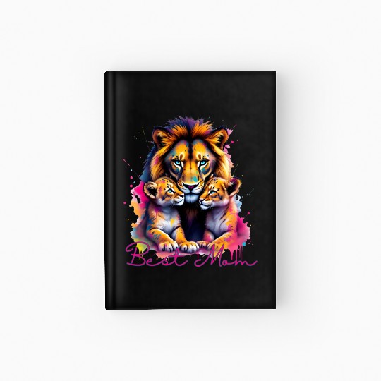 Colorful Lion Cubs and Mother Design Hardcover Journal