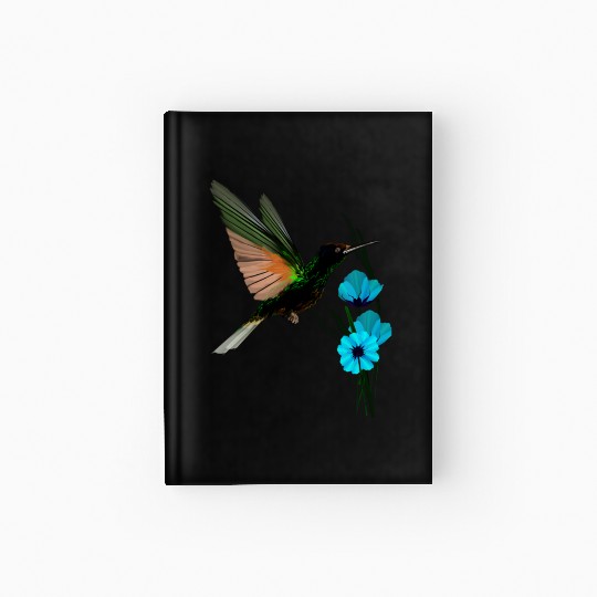 Green Hummingbird-Blue Flowers Hardcover Journal