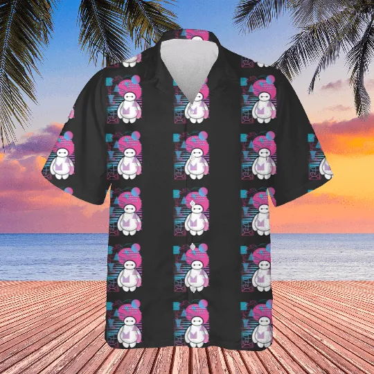 Disney Big Hero 6 Baymax Neon Blue Print Schematics Hawaiians