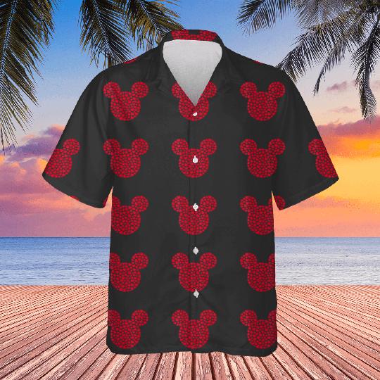 Womens Disney Mickey Mouse Icon Filled with Red Hearts VNeck Hawaiians