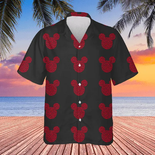 Disney Mickey Mouse Icon Filled with Red Hearts Hawaiians
