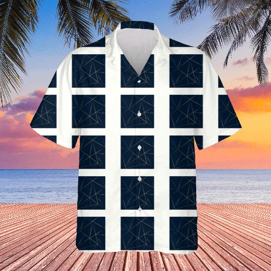 Luxury Gold Navy Blue Geometric Polygon Hawaiians