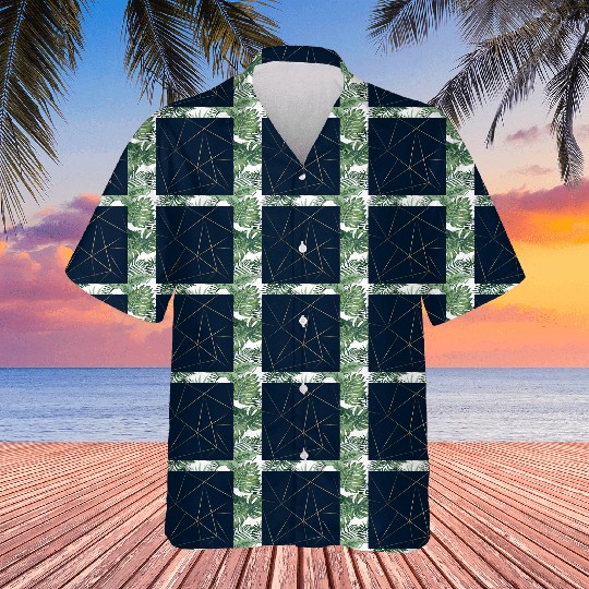 Luxury Gold Navy Blue Geometric Polygon Hawaiians
