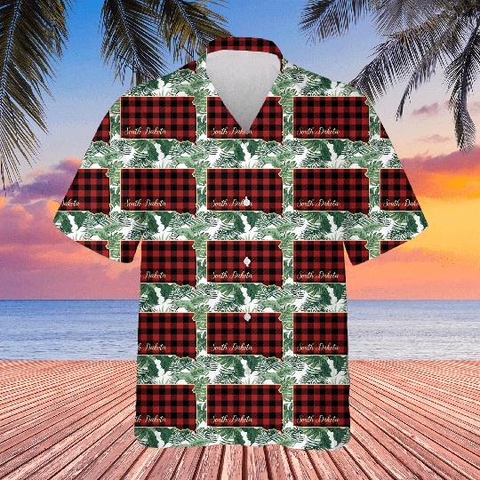 South Dakota Buffalo Plaid Silhouette Home State Hawaiians