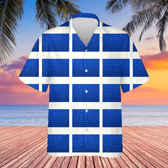 Abstract Blue Snowflakes Pattern Hawaiians