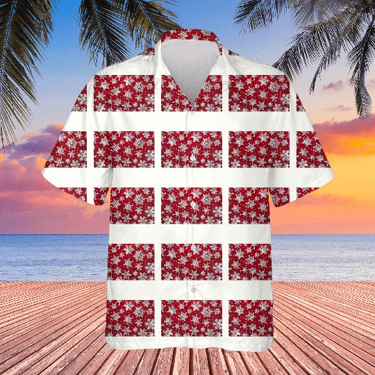 Modern Snowflakes Pattern Red Hawaiians