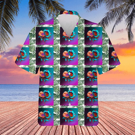 Blue and Orange Love Blooms Hawaiians