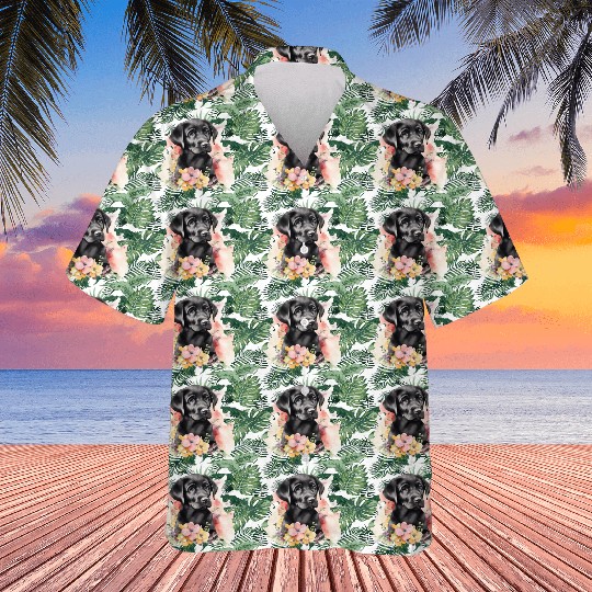 Black Lab Dog Watercolor Floral Hawaiians
