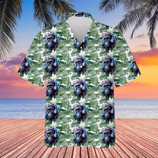 Gorilla with Headphones Music Monkey Hawaiians