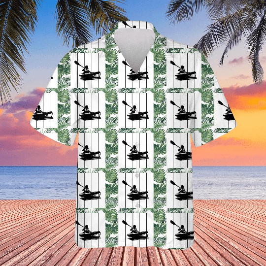 Man in a kayak boat rafting down a river Hawaiians