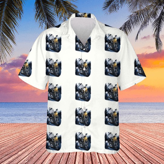 Wolf Riding Chopper Motorcycle In Full Moon Hawaiians