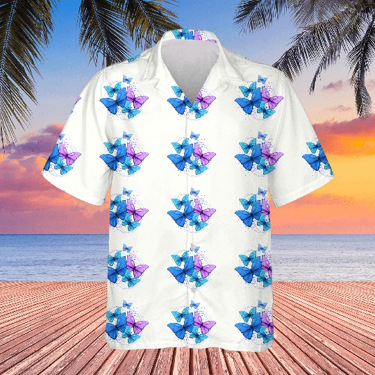 "Fluttering Elegance: Butterfly Print Hawaiians"