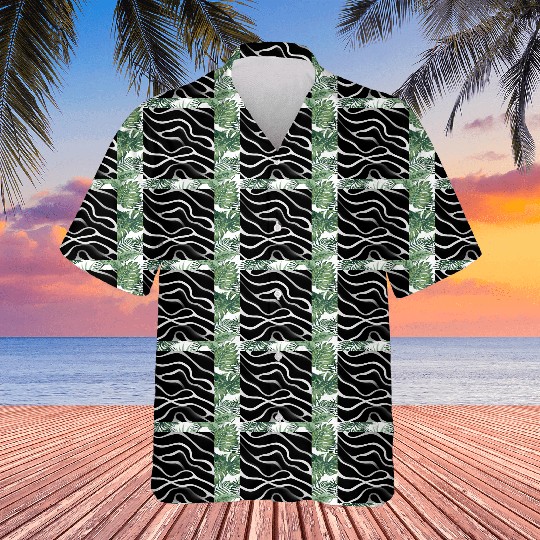 Monochrome Elegance: White Abstract Lines on Black Hawaiians