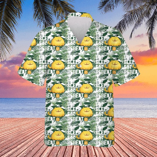 EAT SLEEP EAT REPEAT Fat Yellow Cat Lover Funny Hawaiians