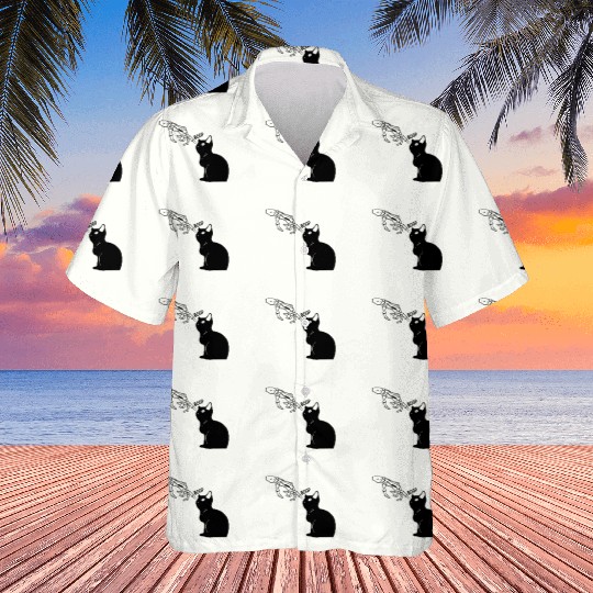 Black Cat Lover Skeleton Hand Boop Hawaiians