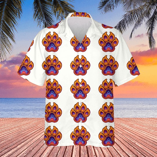 Neon Orange Wolf Paw Print Hawaiians