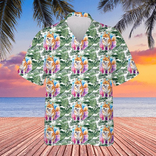Shiba Inu Watercolor Hawaiians