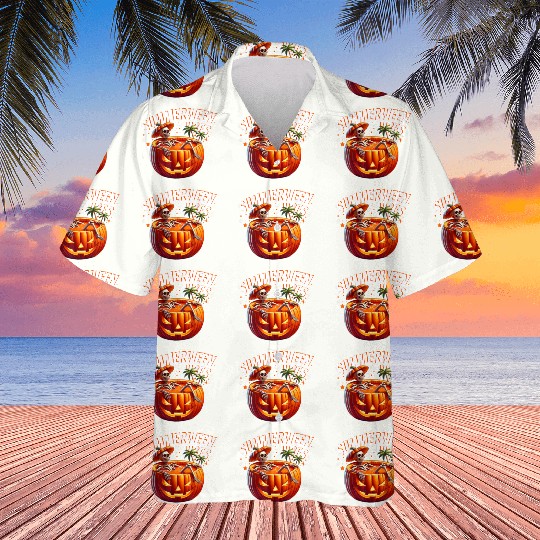 funny Summerween Vibes Skeleton Pumpkin Summer Vac Hawaiians