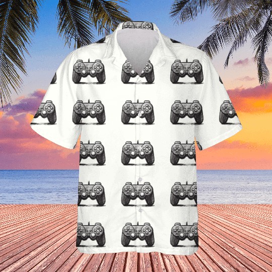 Gamer Controller Cartoon Charcoal Gaming Art 3 Hawaiians