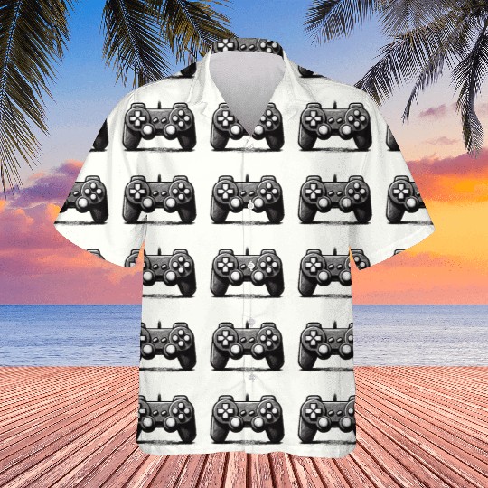 Gamer Controller Cartoon Charcoal Gaming Art 1 Hawaiians