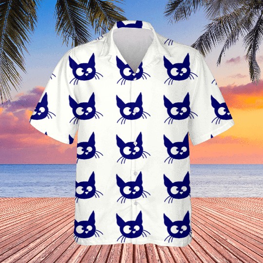 Crazy Cat Squinting Funny Eyes Grimace Fun Cartoon Hawaiians