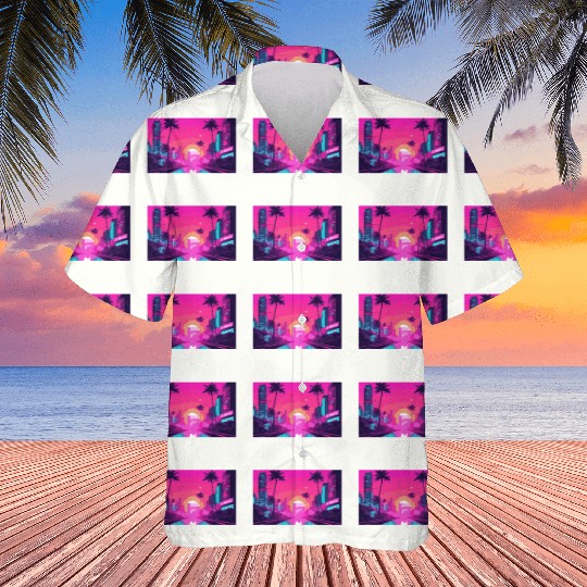 Neon Paradise Vaporwave Sunset Vibes Hawaiians
