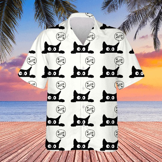 Black Cat- cute meow Hawaiians