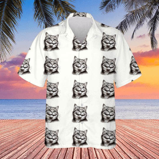 Joyful Cat Illustration for Apparel Hawaiians