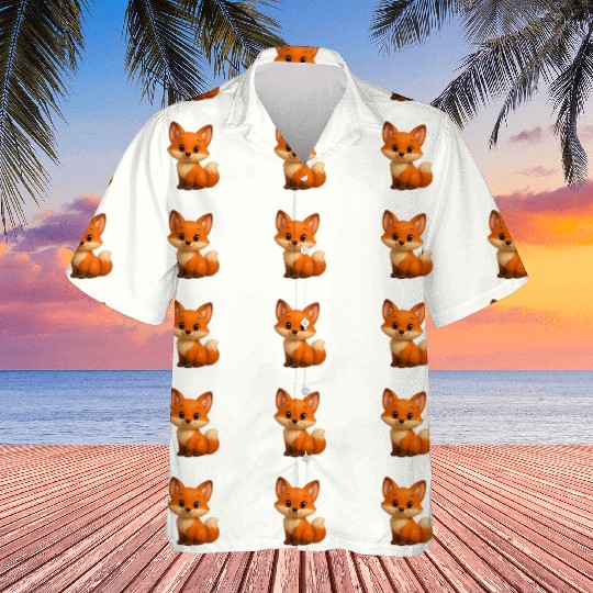 Cute Playful Fox Illustration on Apparel Hawaiians