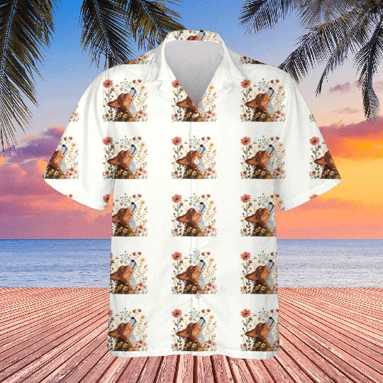 Serene Howling Wolf Amid Floral Bloom Hawaiians