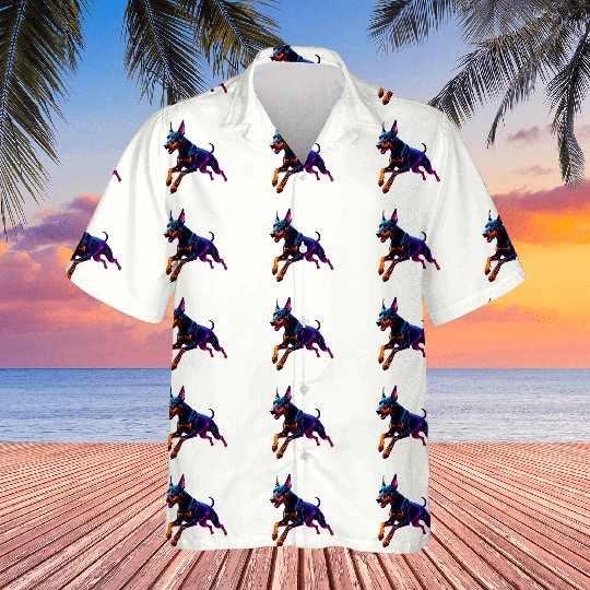 Neon Doberman Running Illustration Hawaiians