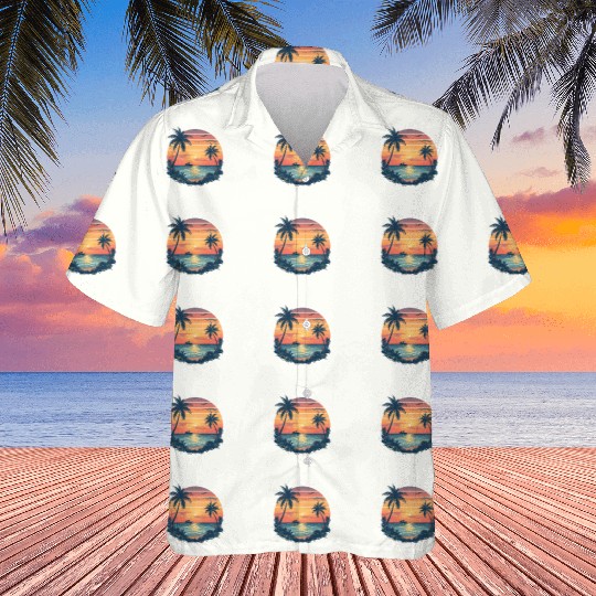 Sunset Ocean Scene with Palm Trees Hawaiians