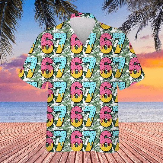 Six Seven Meme Ice Cream Drip Waffle Cone Funny 67 Hawaiians