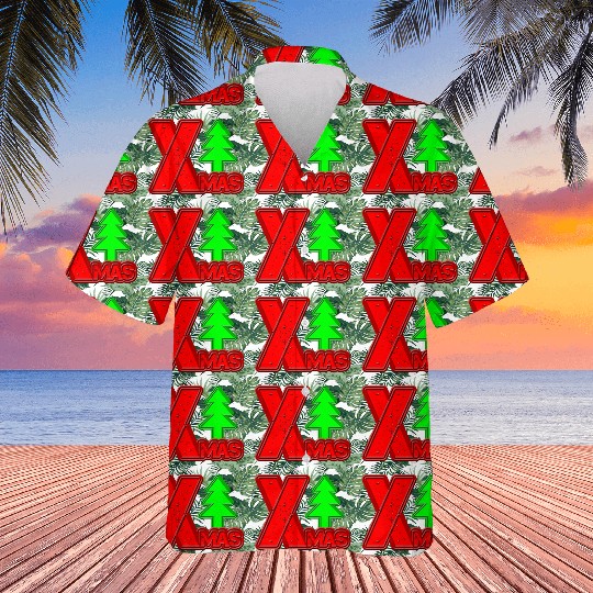 Festive Christmas Tree and XMAS Typography Hawaiians