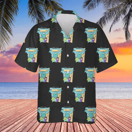 Retro Disney Pixar Monsters Inc. Mike Sully Boo Group Poster Hawaiians, Family Matching