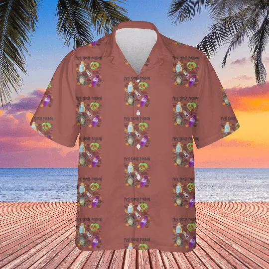 Vintage Pick Your Poison Disney Halloween Hawaiians, Disneyland Villain Halloween Hawaiians, Disney Villains Hawaiians, Disneyworld Hawaiians
