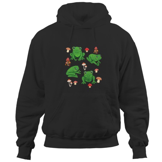 Cottagecore Frog Aesthetic Cute Frog With Mushroom Mycology Hoodies