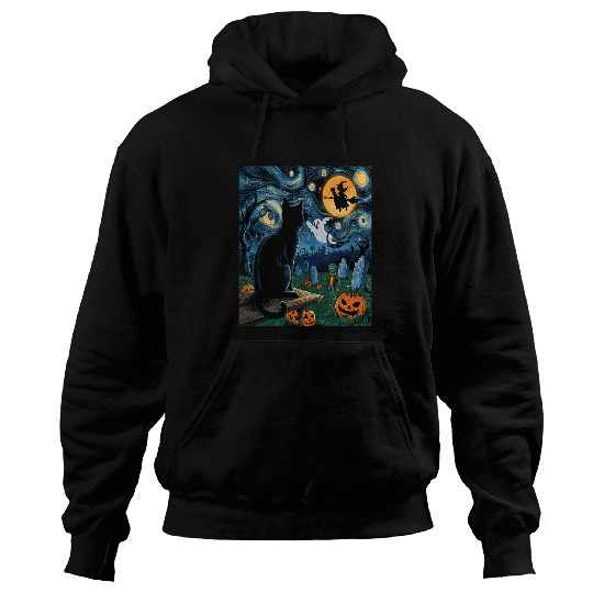 Halloween Van Gogh Starry Night black cats Pumpkins Witch 1 Hoodies