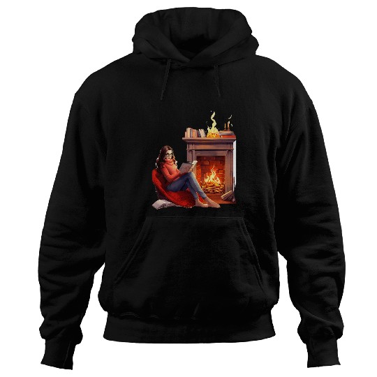 Book Reading In Fireplace Reader Bookworm Girls Women Hoodies