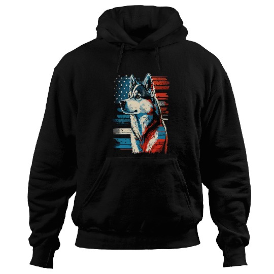 Dog Husky Memorial Day Siberian Husky American Flag USA 4th of July Hoodies
