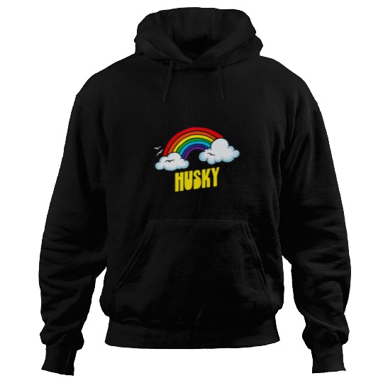 Dog Husky Cute Funny Sarcastic Retro vintages 80s Rainbow Hoodies