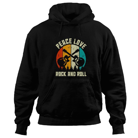 Guitarist Peace Love Rock And Roll Guitar Player Bass Guitarist Reto Guitar Hoodies