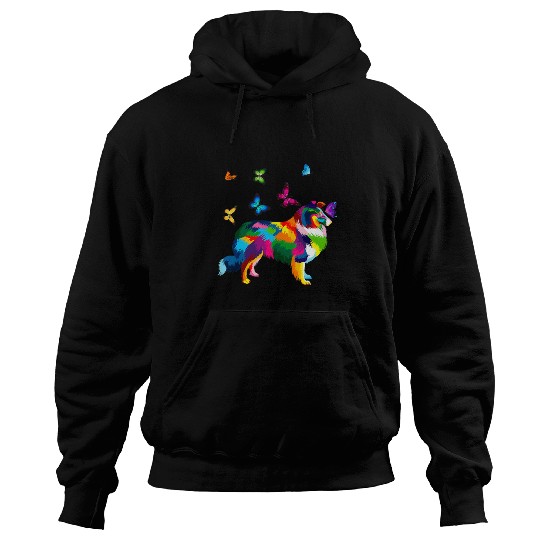 Dog Shetland colored Sheltie colorful Shetland Sheepdog butterflies Hoodies