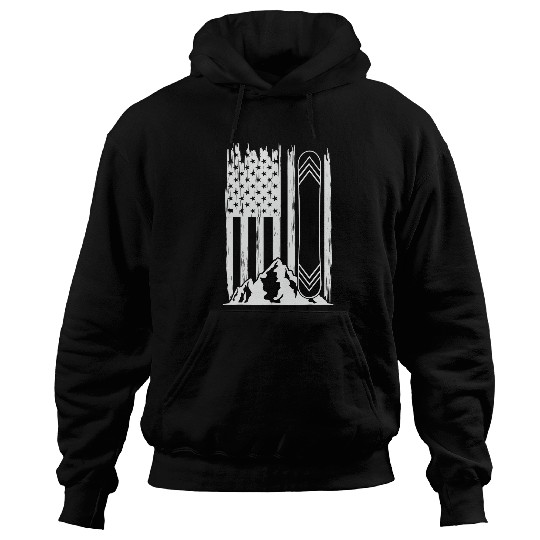 Skiing Ski Mens Snowboard American Flag Patriotic Snowboard Snowboarding Hoodies