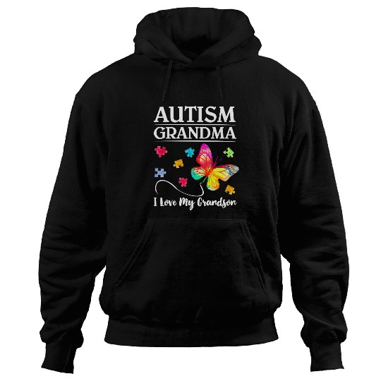 Autism Butterfly Grandma I Love My Grandson Awareness Nana Neurodiverse Hoodies