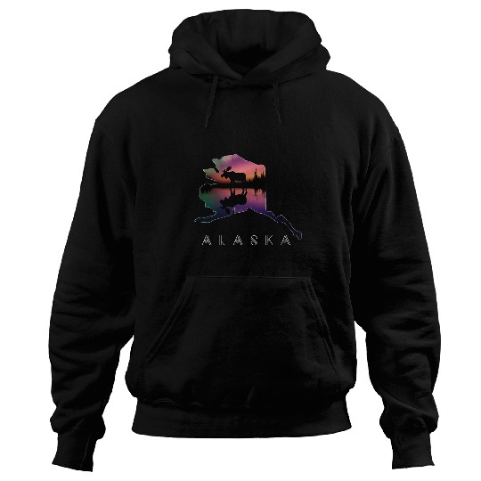 Alaskan Moose Aurora Borealis Alaska State Landscape Hoodies