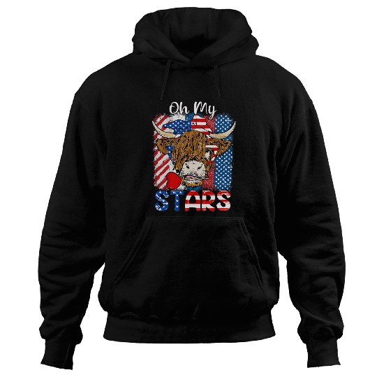 Cow Lover Womens Oh My Stars Cow Usa Flag With 4th Of July Patriotic 21 Hoodies