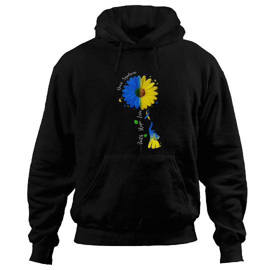 Faith Hope Love Down Syndromes Awareness Ribbon Yellow Blue 2 Hoodies