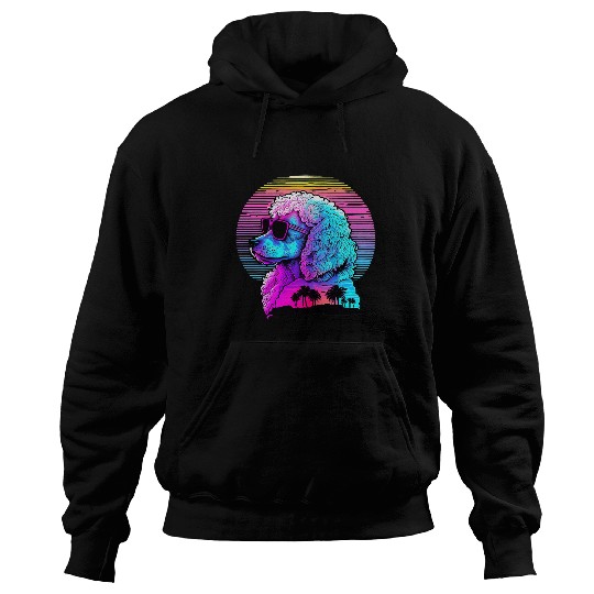 Poodles Synthwave Sunset Aesthetic Poodle dog Hoodies