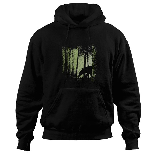 Funky Stylish Tapir Silhouette in Twilight Jungle Forest Hoodies